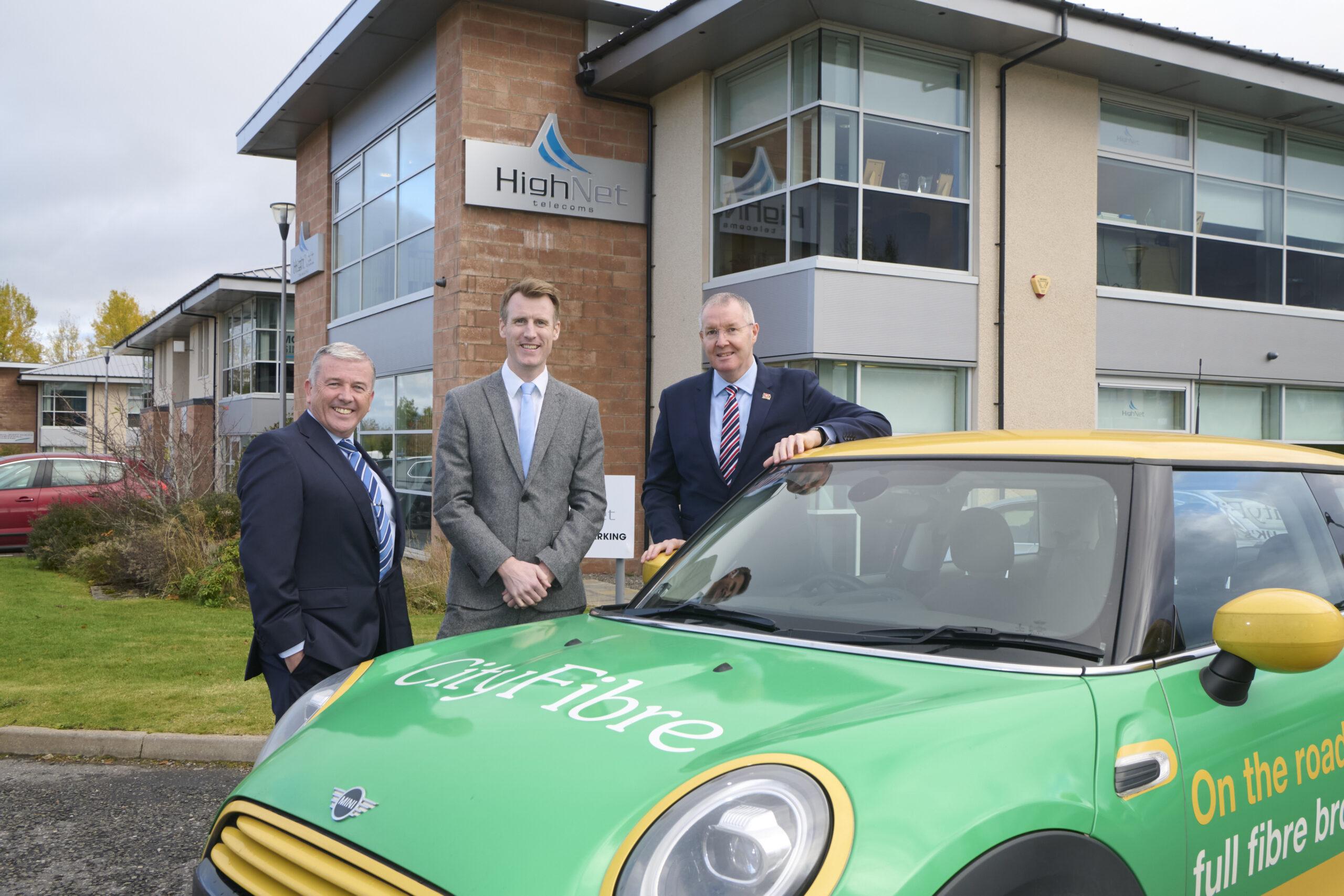 left to right: David Siegel, Managing Director at HighNet; Allan McEwan, CityFibre’s City Manager for Inverness; and Cllr Duncan MacPherson