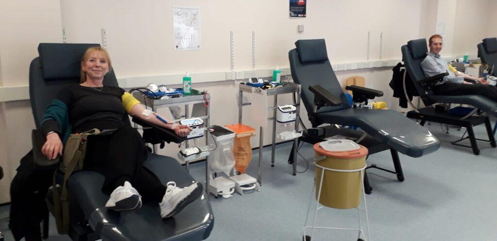Inverness team giving blood, a wellbeing initiative