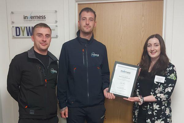 Jack Howell & Dylan Spink from Chance Recruitment with Eilidh Alexander, Head of Membership at Inverness Chamber of Commerce