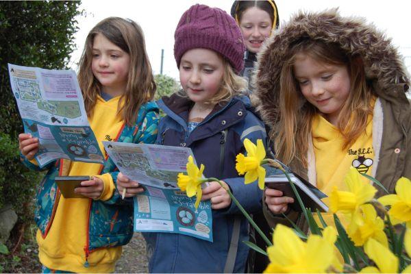The Botanics very own BEEs (Botanics Eco Explorers) were the first to trial the Spring Scramble trail around the garden. Credit: Inverness Botanic Garden.