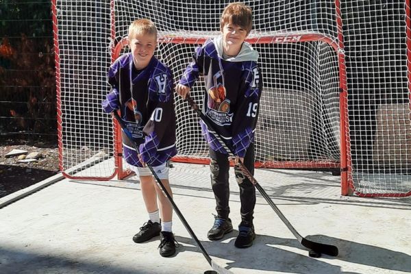 Members of the Highland ice hockey team train on the new synthetic tiles purchased thanks to funding from Parklands Pathway Fund