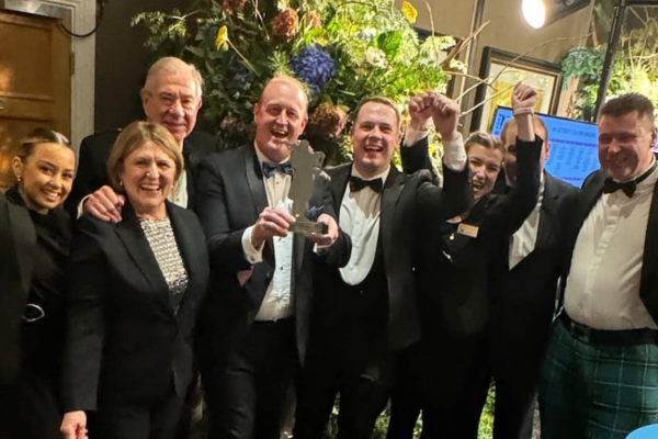 Ness Walk - L-R: Grace MacLeod Operations Manager, Monica Mungui Front Office Supervisor, Tony Story CEO, Kevin Staines Hotel Manager, Scott Sturrock Bar Manager, Francesca Giorgi Rezzesi Restaurant Manager, Kevin Roy Pastry Chef and Craig Ewan, Operations Director.