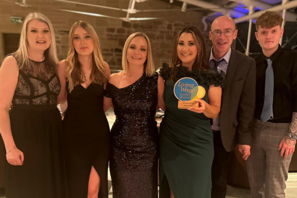 For You Training is recognised at the Living Wage Awards 2024 - (l-r) Sharon Robertson; Sarah Ward; Ashley Ross; Sarah MacKenzie; Chris Guichot; and Taylor Anderson