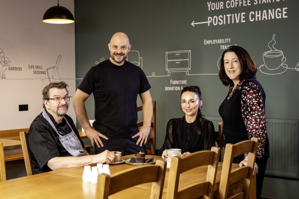 New Start Highland's The Yard Cafe now open From L-R: Will Russell Chef, Igor Faggion Front of House, Paula Rodgers Front of House and Yvonne Naylor Cafe Manager. Photography by John Paul Photography.